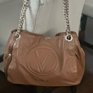 Valentino Tan Leather Shoulder Bag with Chain Straps